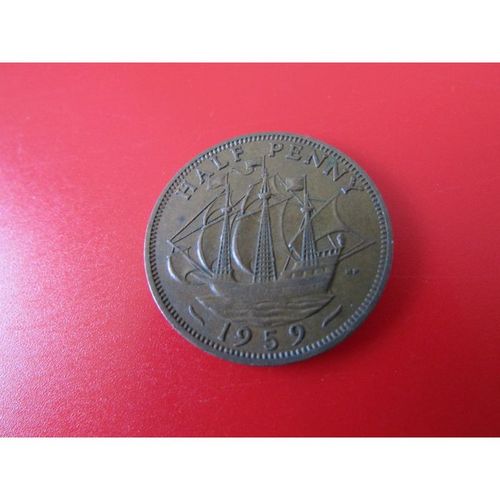 1959 QUEEN ELIZABETH II HALFPENNY - COIN - 2 FREE POST. AH