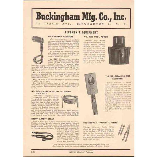 buckingham mfg company 1952 lineman equipment belt vintage catalog