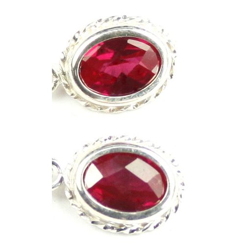 Created Ruby, 925 Sterling Silver Leverback Rope Earrings, SE006