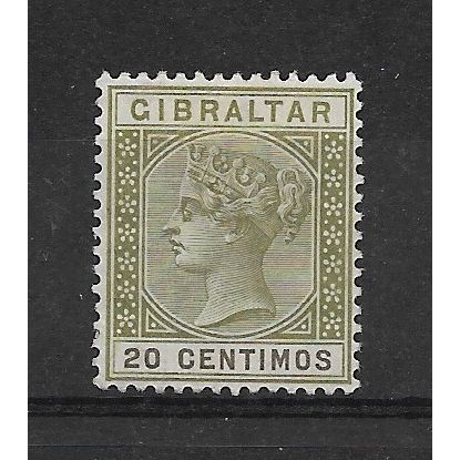 Gibraltar.SG25 20c Olive-Green.Mounted Mint.Sept19d