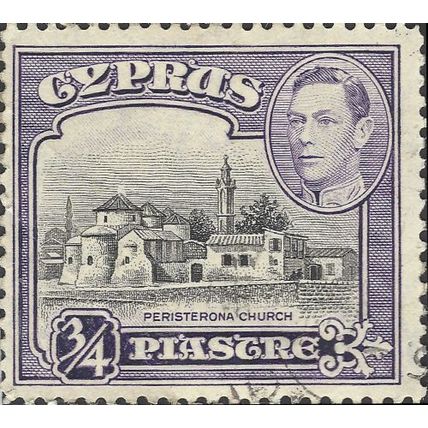 CYPRUS, King George VI, Church at Peristerona, violet 1938, ¾piastre