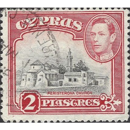 CYPRUS, King George VI, Church at Peristerona, red 1938, 2piastre