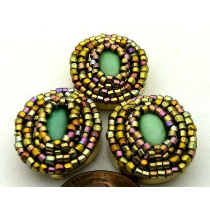 Green Cateye Beaded Button Covers Clothing Jewelry 4