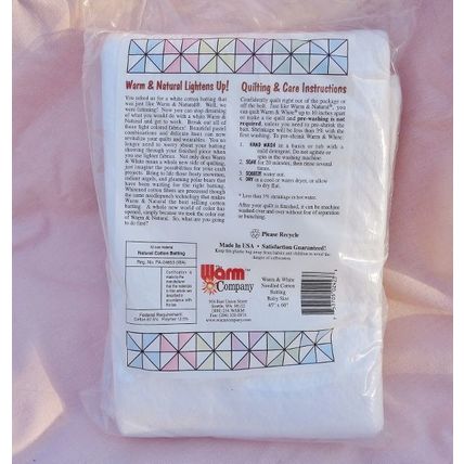 Warm and White Needle Cotton Batting Baby Size 45x60 Crib Small