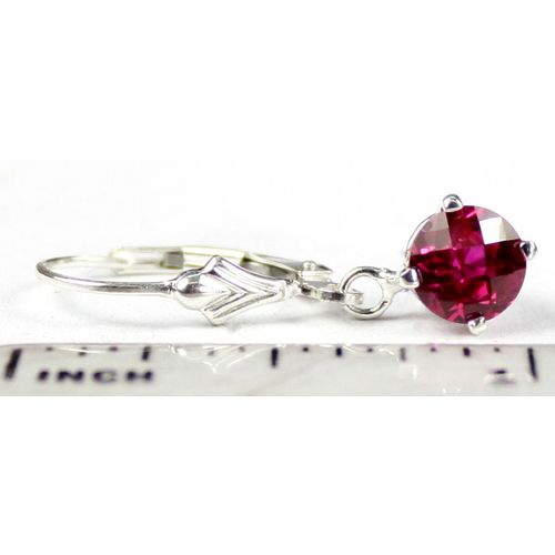 Created Ruby, 925 Sterling Silver Leverback Earrings, SE017