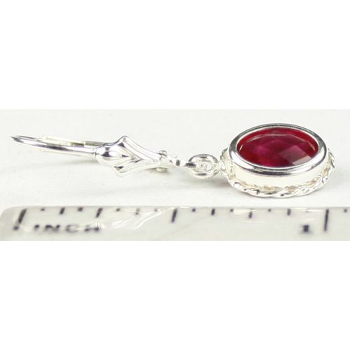 Created Ruby, 925 Sterling Silver Leverback Rope Earrings, SE006