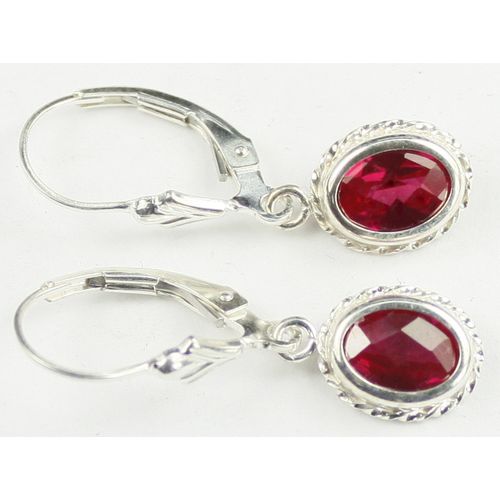 Created Ruby, 925 Sterling Silver Leverback Rope Earrings, SE006