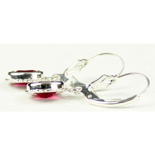 Created Ruby, 925 Sterling Silver Leverback Rope Earrings, SE006