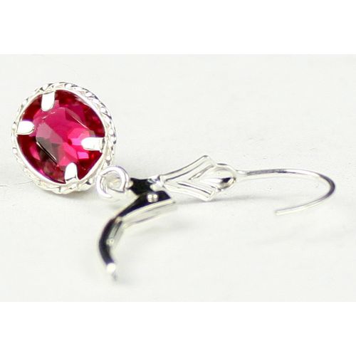 Created Ruby, 925 Sterling Silver Leverback Rope Earrings, SE006