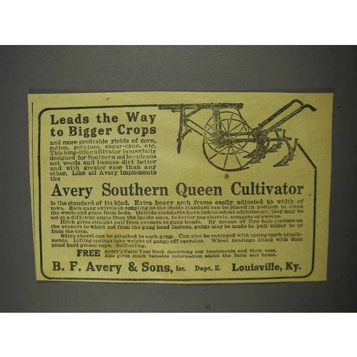 1916 B.F. Avery Southern Queen Cultivator Ad