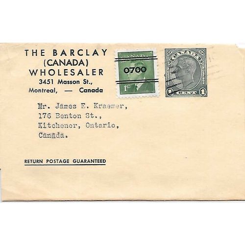 Canada #W20 Postal Wrapper USED circa 1938 GEORGE VI ISSUE, uprated precancelled