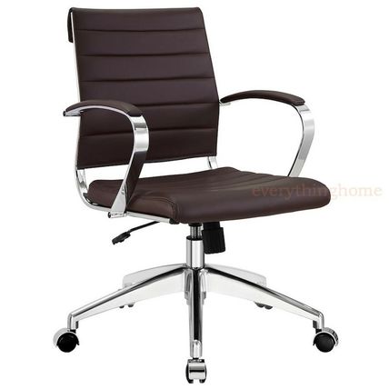 Padded Desk Office Mid Back Chair Rolling Casters Mid-Century Modern - 8 Colors