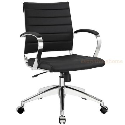 Padded Desk Office Mid Back Chair Rolling Casters Mid-Century Modern - 8 Colors