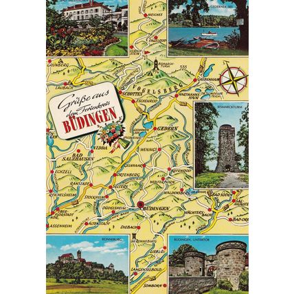 Budingen German Map Karte Postcard