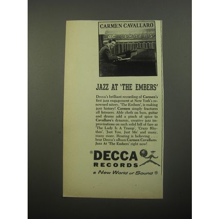 1956 Decca Records Ad - Carmen Cavallaro - Jazz at the Embers
