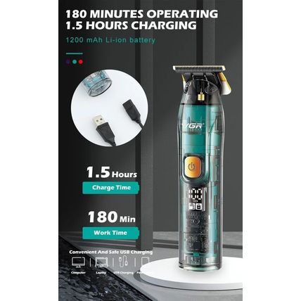 VGR Mens Hair Clipper Trimmer Blade Transparent Body Bald Head Shaver V-961