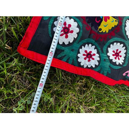 Vintage Uzbek hand embroidered black suzani 39.3 x 33 inch