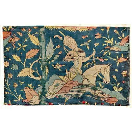 Persian Silk Tissue Hunting Scene Antique Safavian Embroidery Postcard