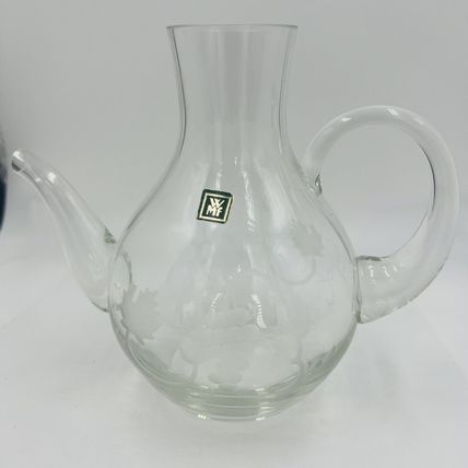 WMF Pitcher Glass Etched Grapes Jug Vintage Germany Home Decor Clear