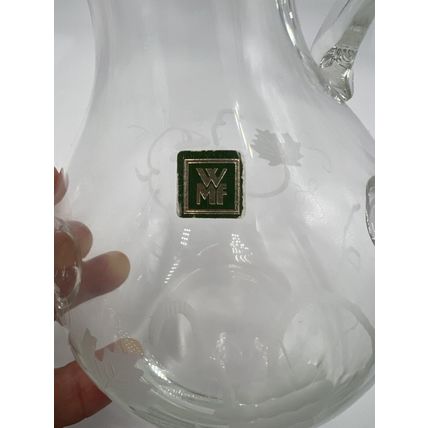 WMF Pitcher Glass Etched Grapes Jug Vintage Germany Home Decor Clear