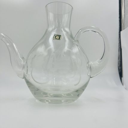 WMF Pitcher Glass Etched Grapes Jug Vintage Germany Home Decor Clear