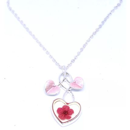 Pink Pendant Pressed Flowers Heart Shaped on a Necklace Festive Gift