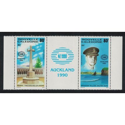 New Caledonia New Zealand 1990 Stamp Exhibition 2v Strip Blue label 1990 MNH
