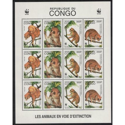 Congo WWF Golden Potto Sheetlet of 3 sets 1997 MNH MI#1504-1507 Sc#1134 a-d
