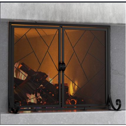 Fire Beauty Fireplace Screen w/ Hinged Doors, Metal Mesh Decorative Spark Guard