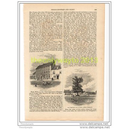 OLNEY (COWPER'S HOUSE & MARKET HILL TREE), BOOK ILLUSTRATION (PRINT), 1862