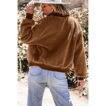 Redwood Burl Sherpa Ribbed Baseball Collar Bomber Jacket