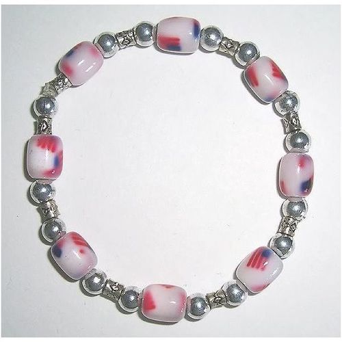 Bracelet #055 expandable silver metal & glass bead 7 inch ladies costume jewelry