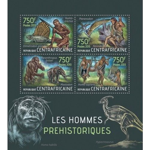 CENTRAL AFRICA 2013 SHEET MNH PREHISTORIC MEN PREHISTORIC ANIMALS DINOSAURS
