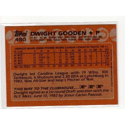 1988 Topps Dwight Doc Gooden baseball card #480 – Mets