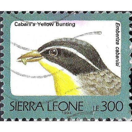 SIERRA LEONE, BIRD, Cabanis's Bunting, blue-green 1994, 300leone