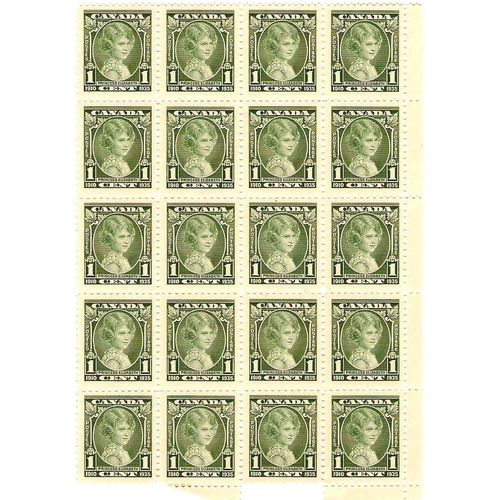 Canada 1935 Princess Elizabeth 1 c green block of 20 mint