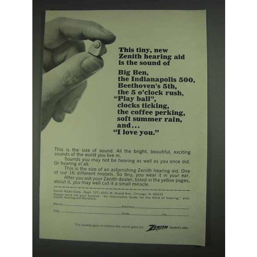 1967 Zenith Hearing Aid Ad - Tiny, New Aid is the Sound