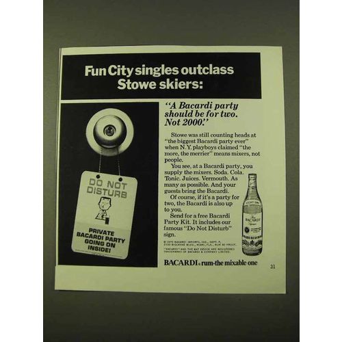 1970 Bacardi Rum Ad - Fun City Singles Outclass
