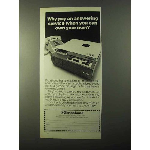 1971 Dictaphone Ansafone Ad - Why Pay Service
