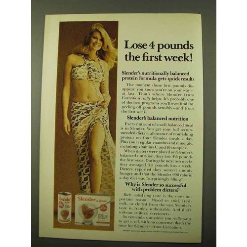 1971 Carnation Slender Diet Food Ad - Lose Pounds