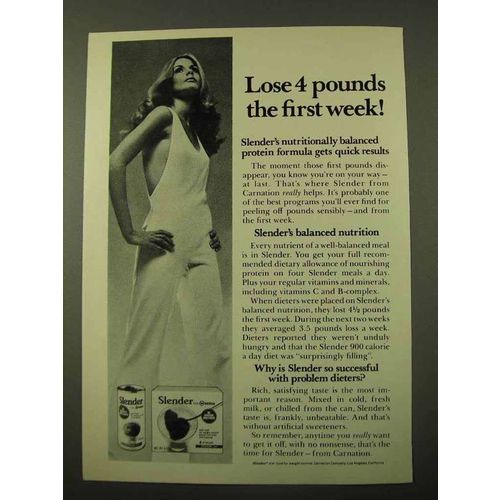 1971 Carnation Slender Diet Food Ad - Lose 4 Pounds