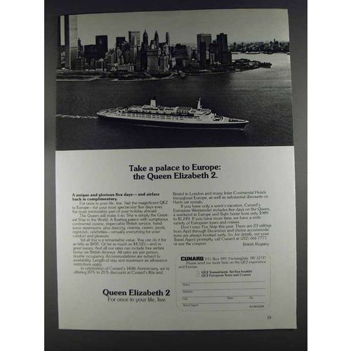 1980 Cunard Queen Elizabeth 2 Cruise Ad - Take a Palace