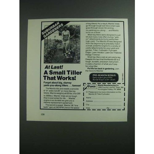 1984 Mantis Tillers Ad - A Small Tiller That Works