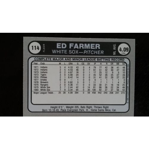 1981 Fleer Star Sticker Card # 114 Ed Farmer Excellent (5) Chicago White Sox