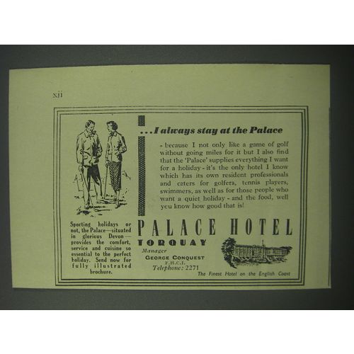 1954 Palace Hotel Torquay Ad - I always stay at the Palace