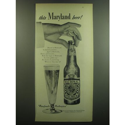1948 National Premium Beer Ad - This Maryland Beer