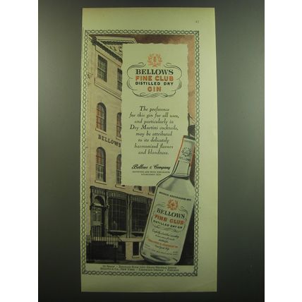 1948 Bellows Fine Club Distilled Dry Gin Advertisement