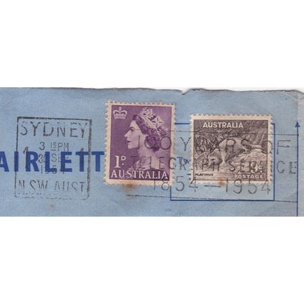 Australia 1954 Elizabeth II 1d+Platypus SG 191+261 Sydney NSW cancel+slogan VGC