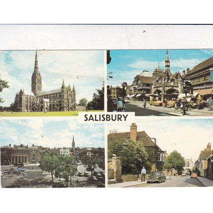 Salisbury Wiltshire Multiview Postcard posted 1974 crease
