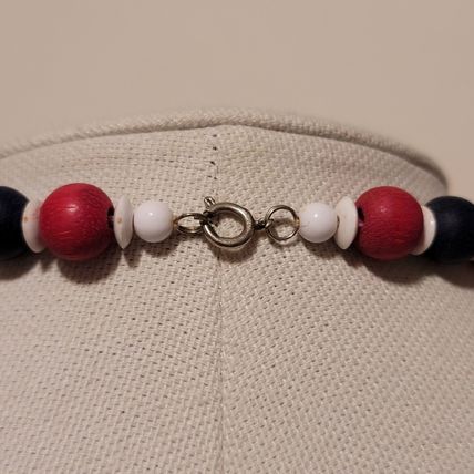 Vintage Red White & blue Wood bead Necklace